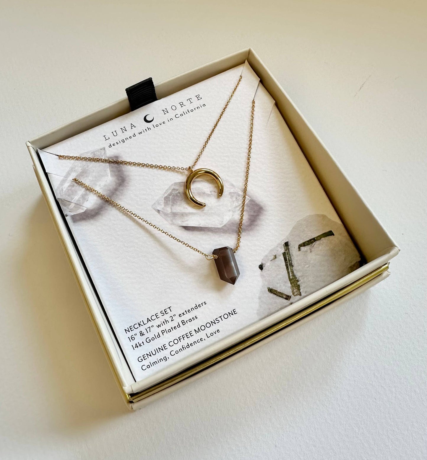Coffee Moonstone & Crescent Moon Necklace Set