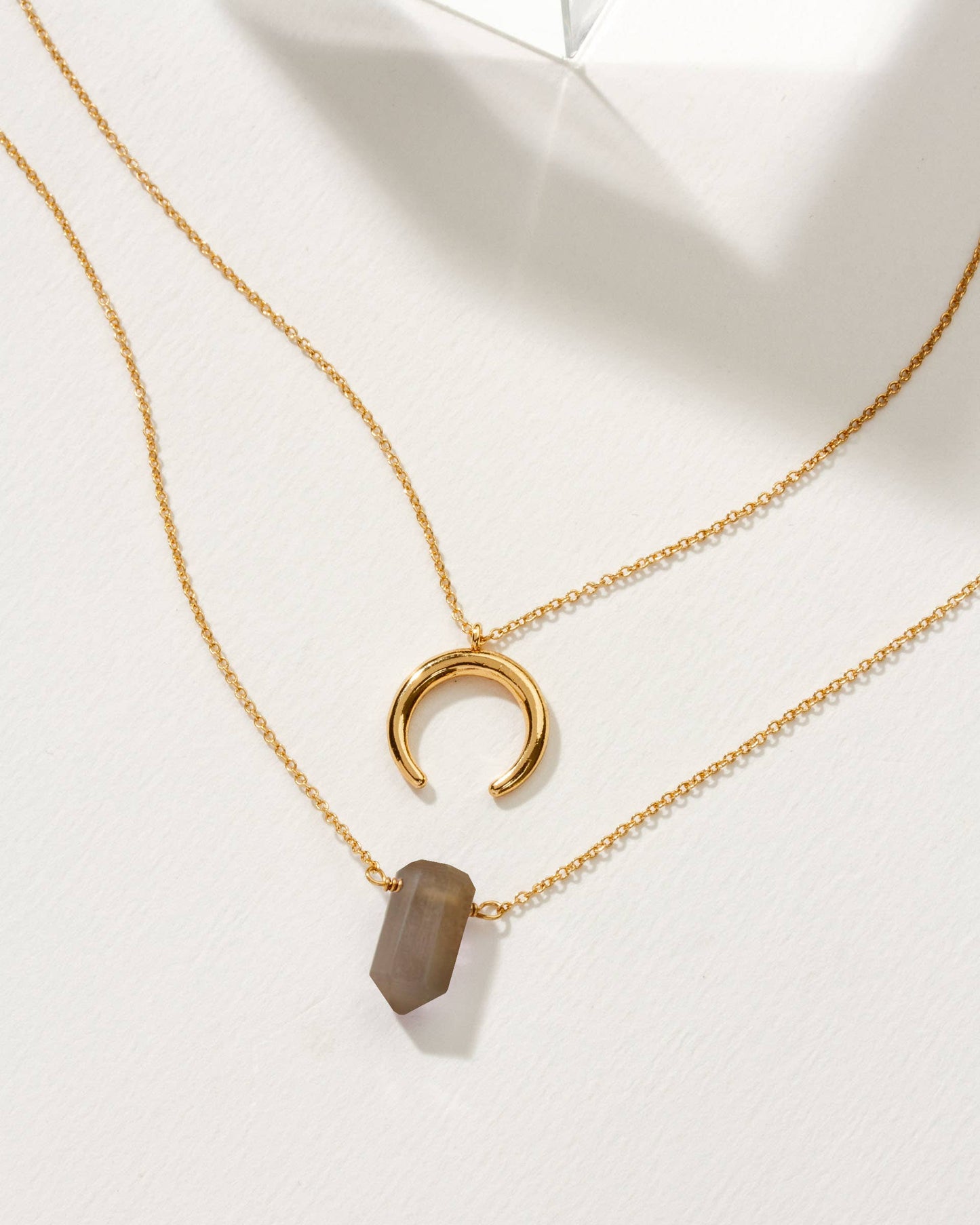 Coffee Moonstone & Crescent Moon Necklace Set