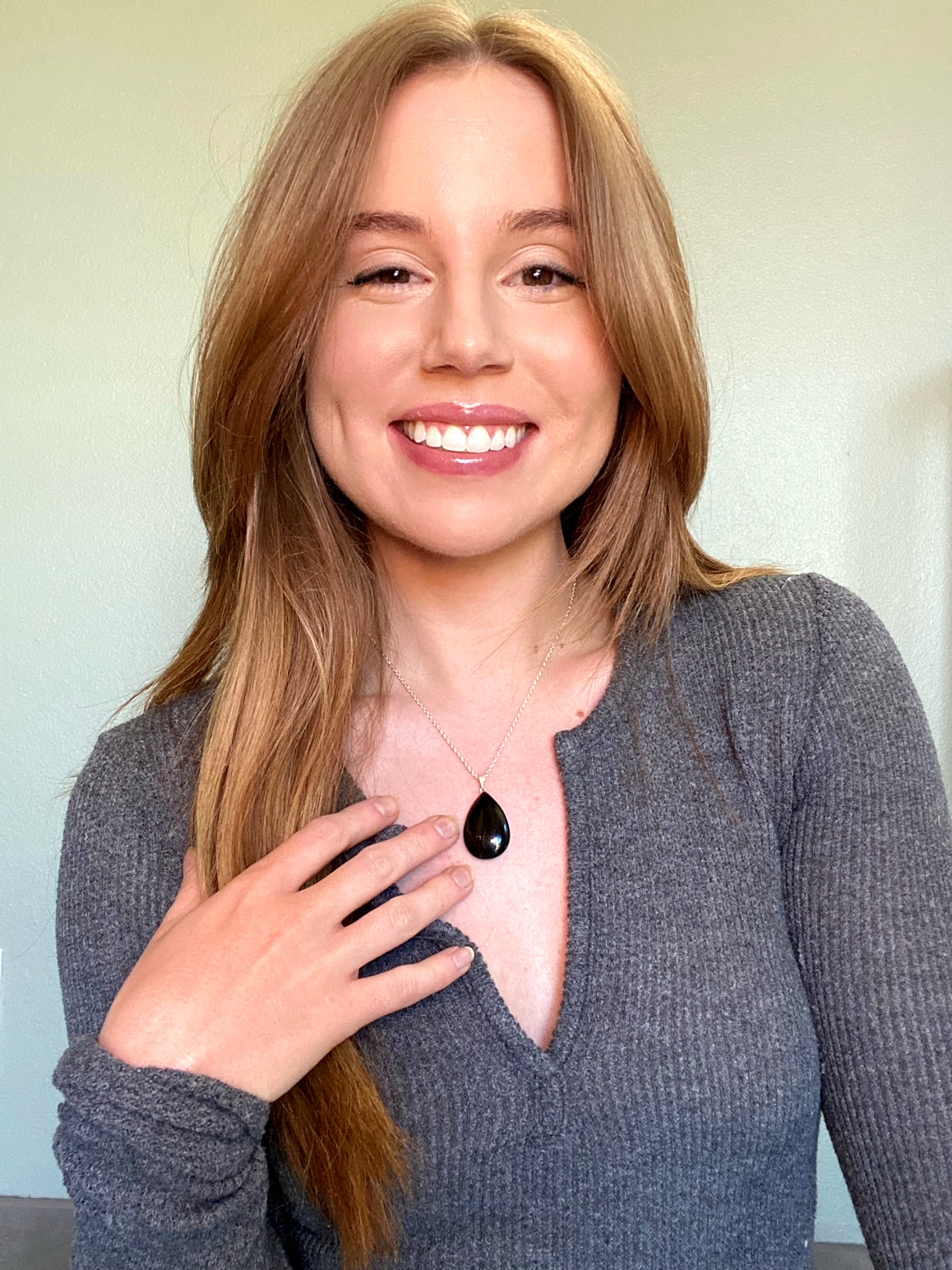 Black Obsidian Pendant Necklace (Aura Cleansing, Grounding, Protection)