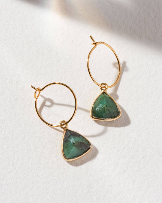 Emerald Bermuda Triangle Mini Hoop Earrings