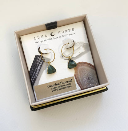Emerald Bermuda Triangle Mini Hoop Earrings