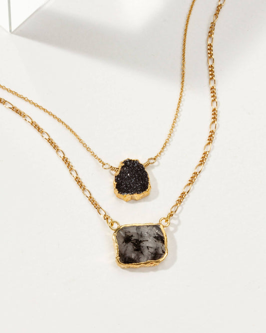 Druzy & Tourmalinated Quartz Necklace Set